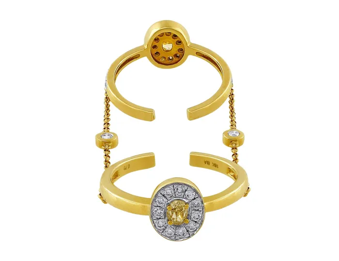CJ Charles Jewelers Yellow Gold Open Double Diamond Ring with Chain Rings