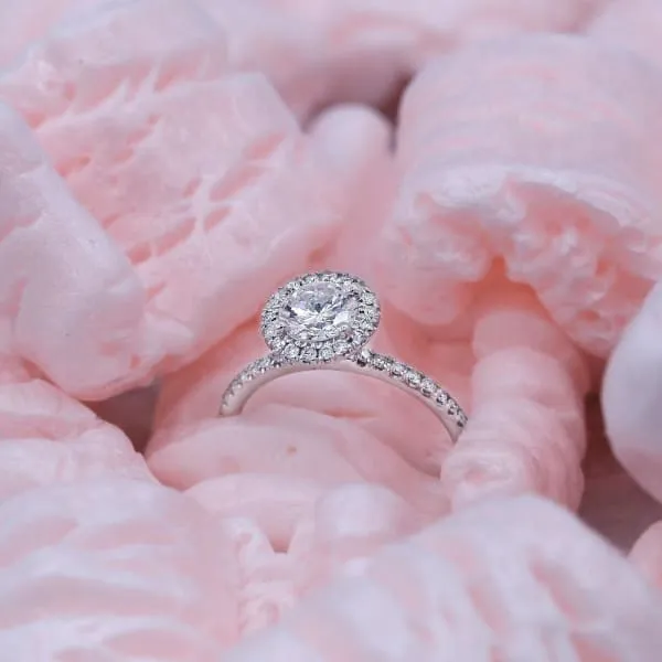 Rings Diamond Source NYC Halo Diamond Engagement Ring Set in 14K White Gold 146ct tw Round Brilliant Natural Diamonds
