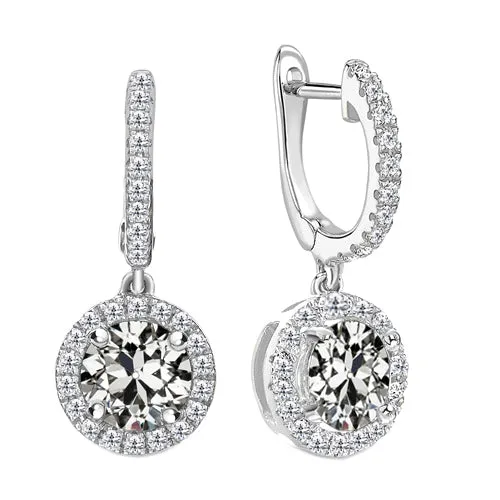 HarryChadEntcom Earrings Halo Mined Diamond Round Old European Dangle Earrings 3 Carats Prong Set HarryChadEntcom Earrings Halo Mined Diamond Round Old European Dangle Earrings 3 Carats Prong Set