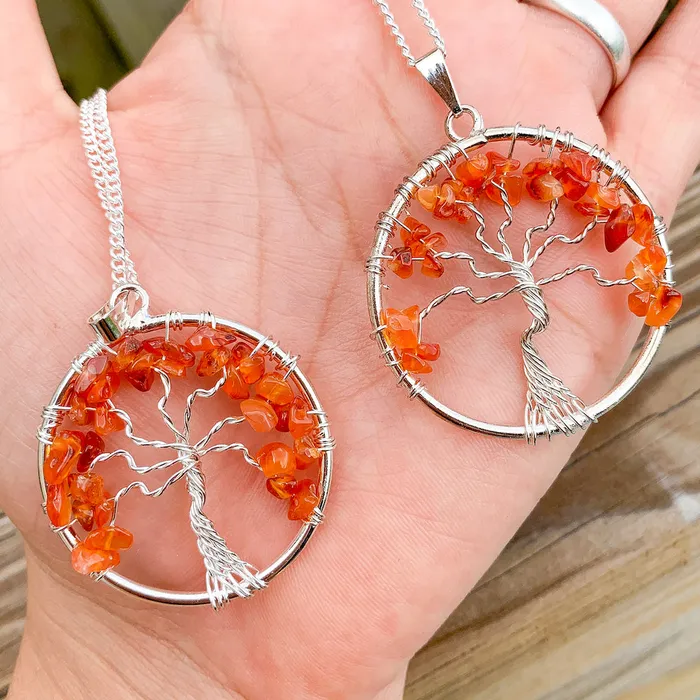 Necklaces Carnelian Stone Tree of Life Pendant Necklace Magic Crystals