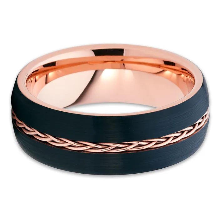 Rings Rose Gold Tungsten Ring Rose Gold Wedding Band Braid Ring Black Tungsten Ring Clean Casting Jewelry