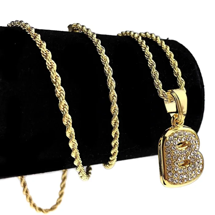 14K Gold Plated B Letter Micro Rope Chain Necklace Bling Cartel Admin Necklaces