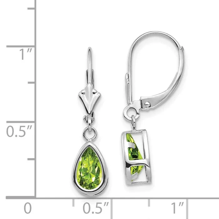 14k White Gold 8x5mm Pear Peridot Leverback Earrings Jewelry Earrings