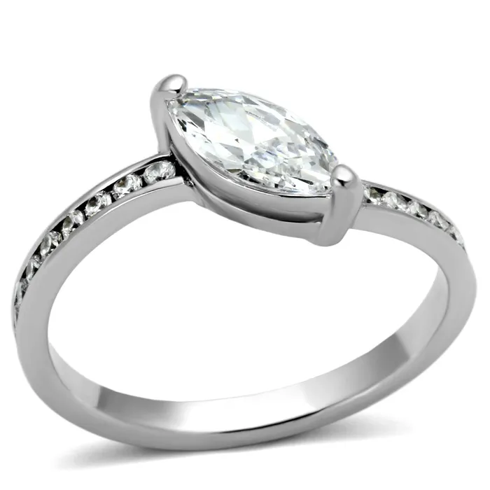 3W528 Rhodium Brass Ring with AAA Grade CZ in Clear Alamode Rings