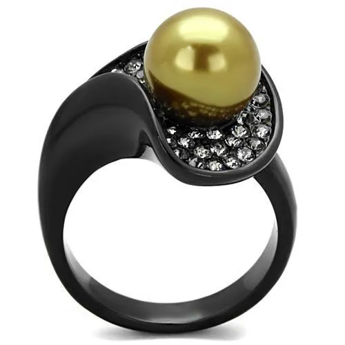 Alamode Rings TK1732 IP BlackIon Plating Stainless Steel Ring with Synthetic Pearl in Champagne