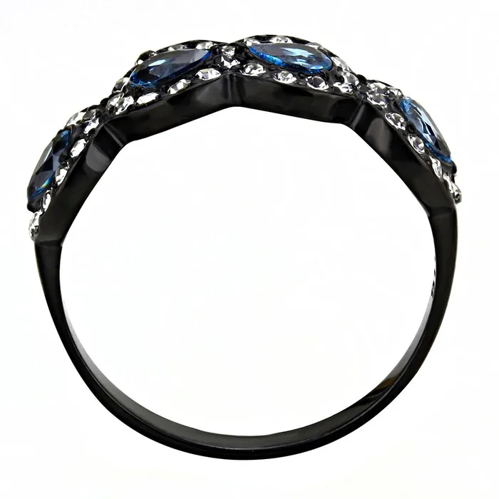 Alamode Rings TK3559 IP BlackIon Plating Stainless Steel Ring with AAA Grade CZ in Sea Blue