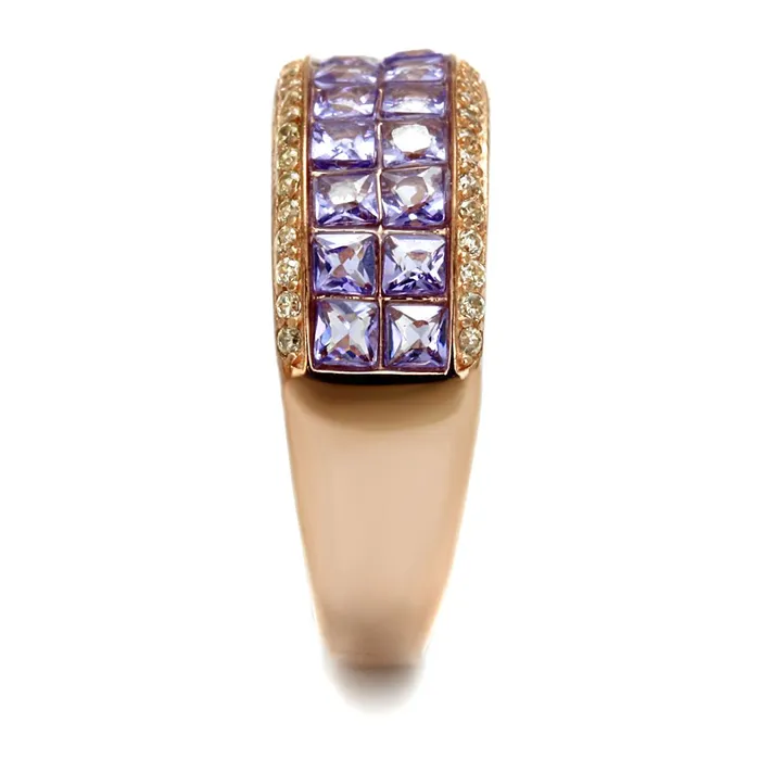 Alamode Rings TS525 Rose Gold 925 Sterling Silver Ring with AAA Grade CZ in Amethyst
