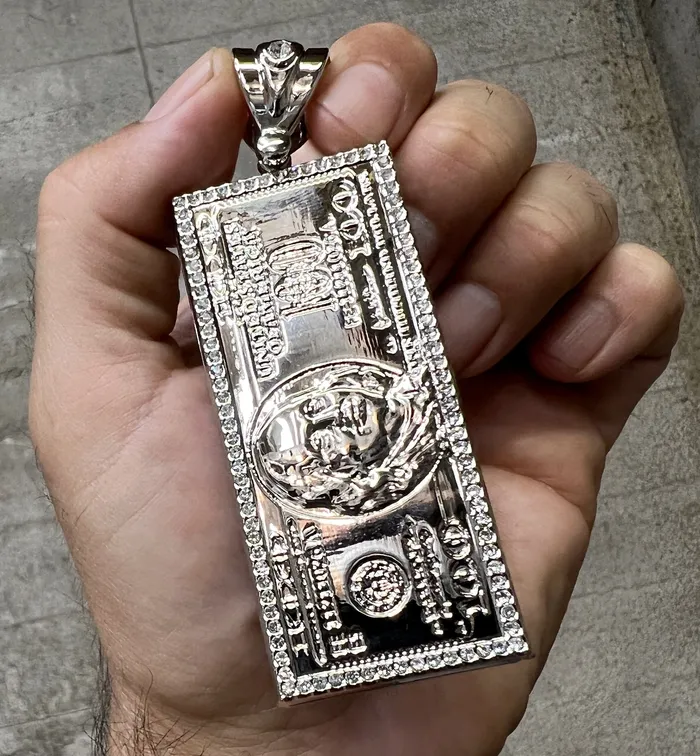 Bling Cartel Admin Silver Tone One Hundred Dollar Bill 100 Cash Pendant Necklaces