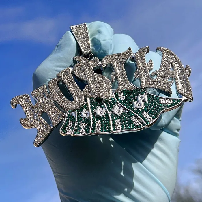 Bling Cartel Necklaces Hustla Big Cash Money Hip Hop Pendant Silver Tone Iced Flooded Out