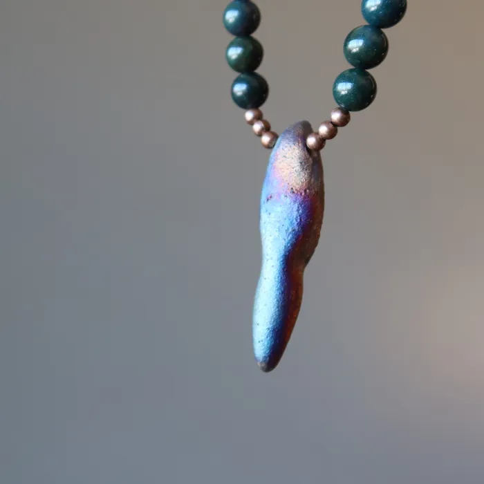 Bloodstone Necklace Goddess Raku Earth Stones Satin Crystals Necklaces
