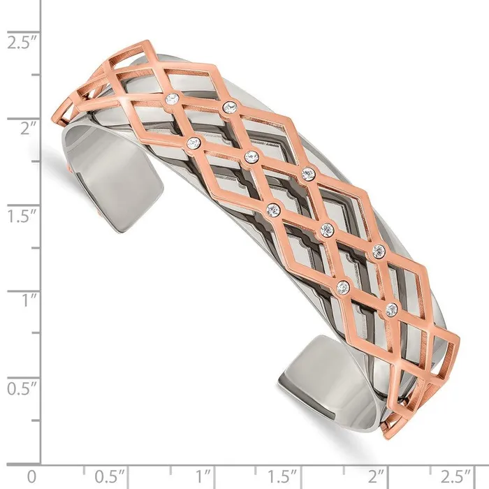 Bracelets Chisel Stainless Steel Polished Rose IPplated wSwarovski Crystal 16mm Bangle Bracelets Chisel Stainless Steel Polished Rose IPplated wSwarovski Crystal 16mm Bangle
