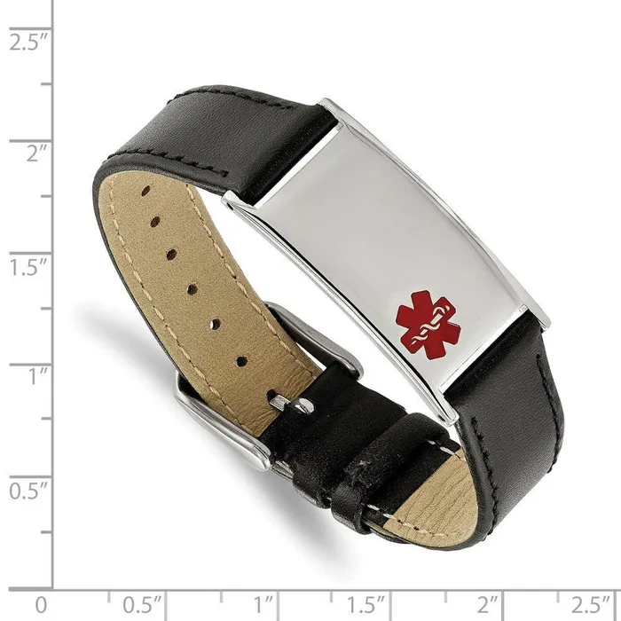 Chisel Bracelets Stainless Steel Polished Enameled Leather Adju 65in to 825in Medical Bra