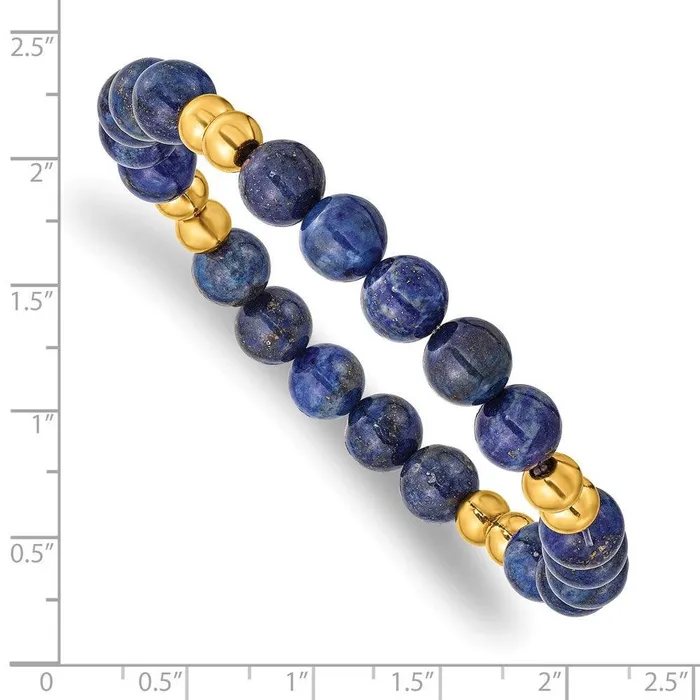 Chisel Bracelets Stainless Steel Polished Yellow IPplated wLapis Beaded Stretch Bracelet