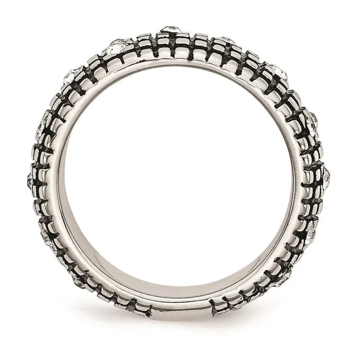 Chisel Rings Stainless Steel Crystal Antiqued Ring