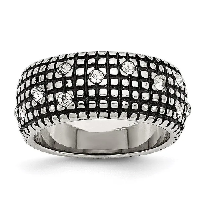 Chisel Rings Stainless Steel Crystal Antiqued Ring Chisel Rings Stainless Steel Crystal Antiqued Ring