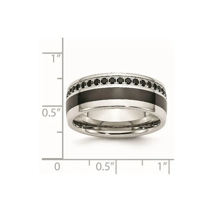 Chisel Rings Stainless Steel Polished Black Ceramic Inlay CZ 900mm Band Chisel Rings Stainless Steel Polished Black Ceramic Inlay CZ 900mm Band