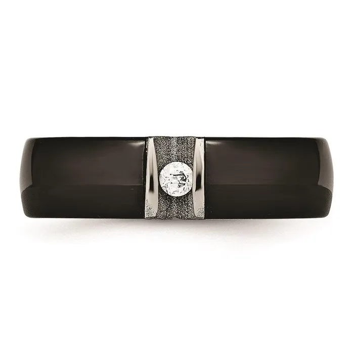Chisel Rings Stainless Steel Polished Laser Cut Black Ceramic CZ Ring Chisel Rings Stainless Steel Polished Laser Cut Black Ceramic CZ Ring
