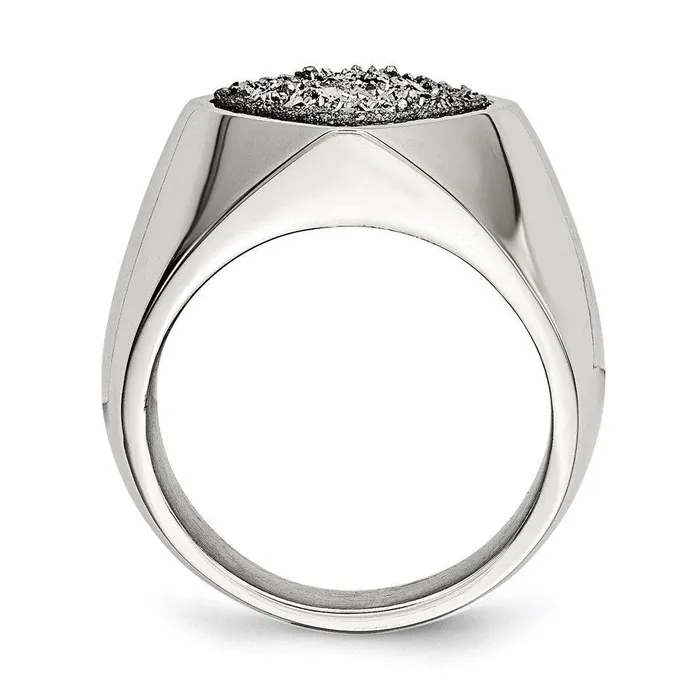 Chisel Rings Stainless Steel Polished with Silver Druzy Ring Chisel Rings Stainless Steel Polished with Silver Druzy Ring