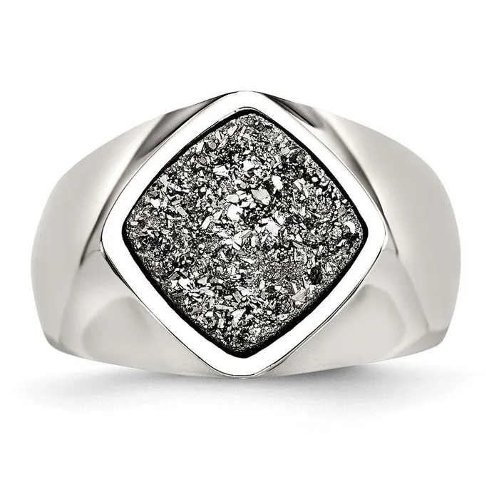 Chisel Rings Stainless Steel Polished with Silver Druzy Ring Chisel Rings Stainless Steel Polished with Silver Druzy Ring