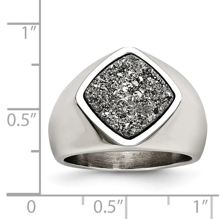 Chisel Rings Stainless Steel Polished with Silver Druzy Ring Chisel Rings Stainless Steel Polished with Silver Druzy Ring