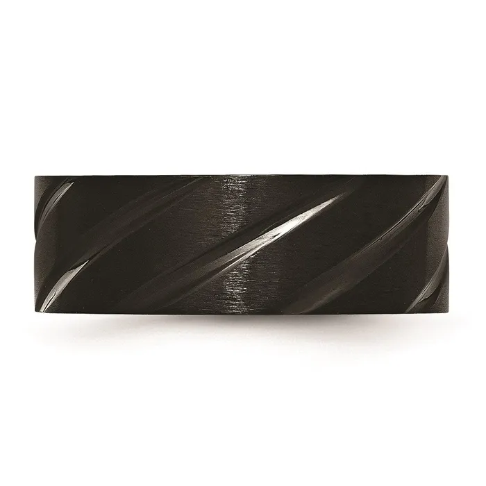 Chisel Rings Titanium Swirl Design Black IPplated 8mm BrushedPolished Band TB350 Chisel Rings Titanium Swirl Design Black IPplated 8mm BrushedPolished Band TB350