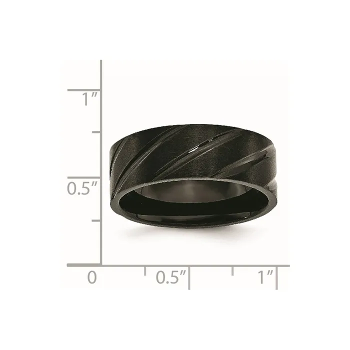 Chisel Rings Titanium Swirl Design Black IPplated 8mm BrushedPolished Band TB350 Chisel Rings Titanium Swirl Design Black IPplated 8mm BrushedPolished Band TB350