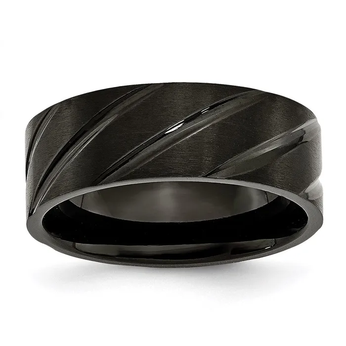 Chisel Rings Titanium Swirl Design Black IPplated 8mm BrushedPolished Band TB350 Chisel Rings Titanium Swirl Design Black IPplated 8mm BrushedPolished Band TB350