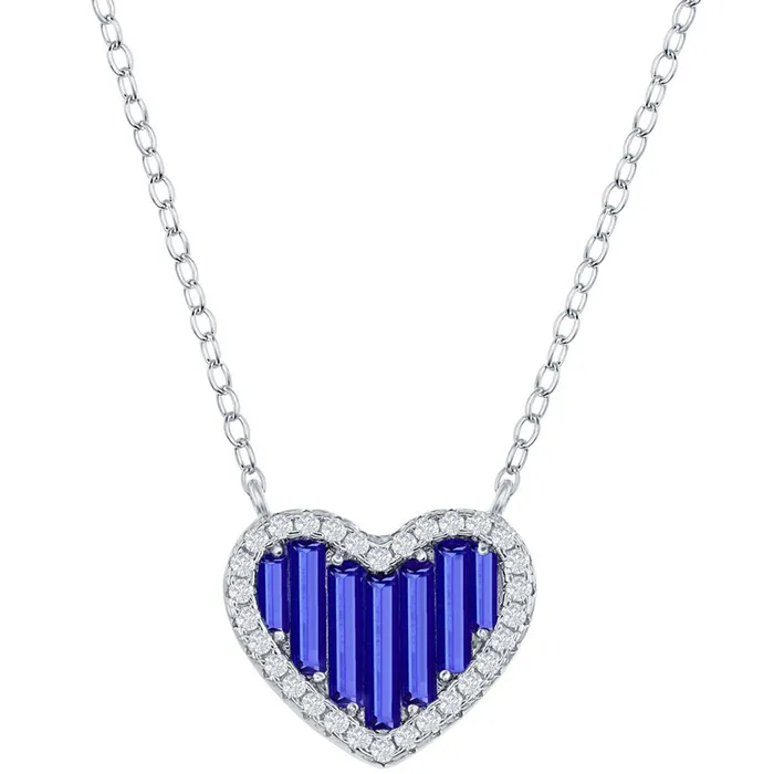 Classic Necklaces Classic Womens Necklace Sterling Silver Blue Round and Baguette CZ Heart M6781 Classic Necklaces Classic Womens Necklace Sterling Silver Blue Round and Baguette CZ Heart M6781