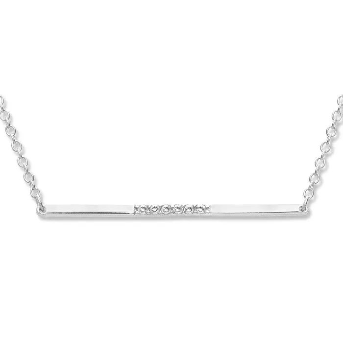 Classic Necklaces Sterling Silver Thin Bar with CZ Center Necklace