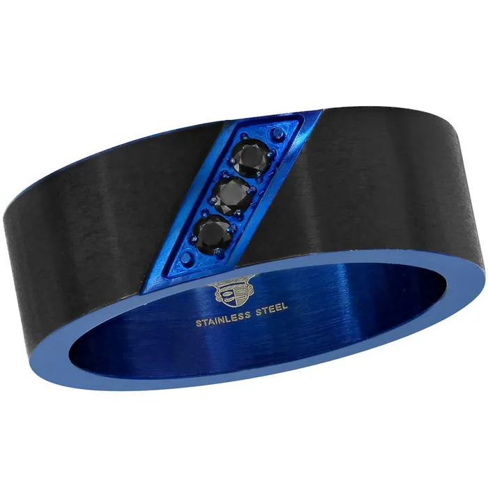 Classic Rings Mens Ring Black and Blue Stainless Steel with CZ Size 9 SW20849 Classic Rings Mens Ring Black and Blue Stainless Steel with CZ Size 9 SW20849