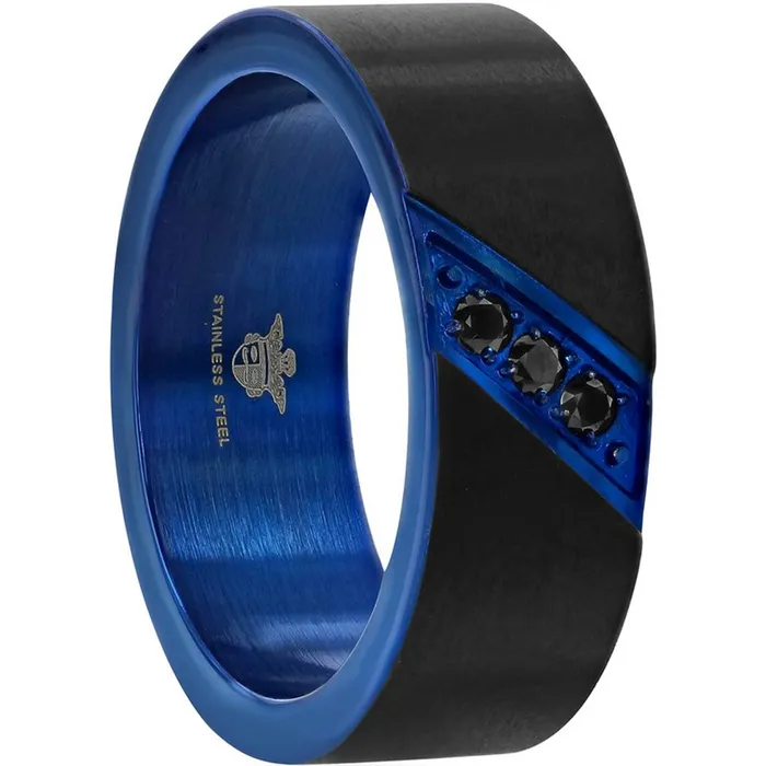 Classic Rings Mens Ring Black and Blue Stainless Steel with CZ Size 9 SW20849 Classic Rings Mens Ring Black and Blue Stainless Steel with CZ Size 9 SW20849