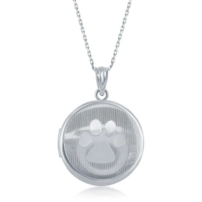 Classic Rings Sterling Silver Paw Print Round Locket With chain