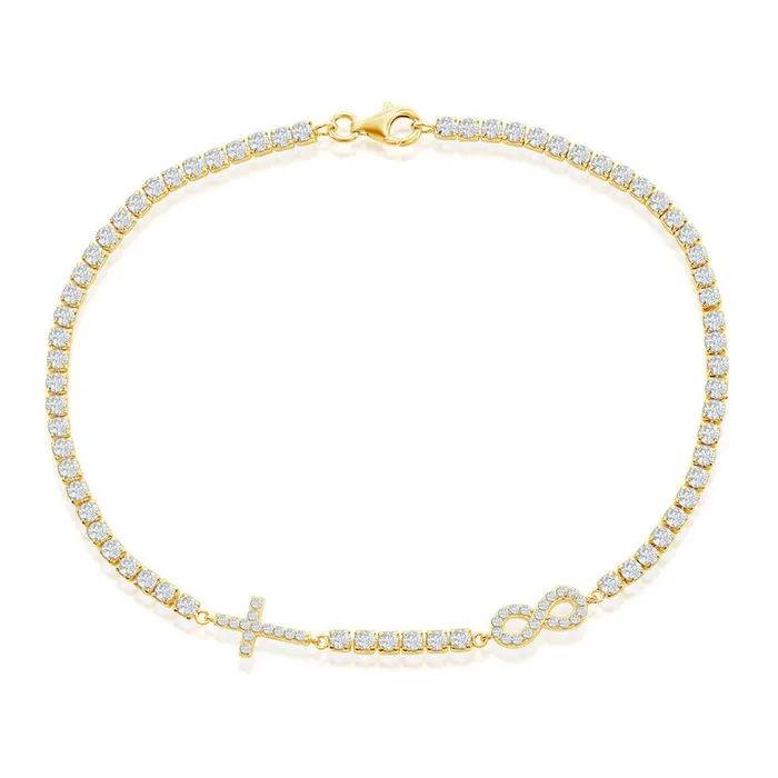 Classic Womens Anklet GP Sterling Silver Infinity and Cross Tennis R9281GP Classic Rings Classic Womens Anklet GP Sterling Silver Infinity and Cross Tennis R9281GP Classic Rings