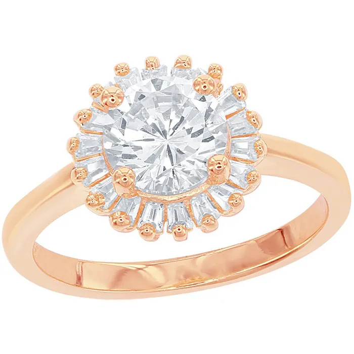 Classic Womens RG Baguette and Round CZ Ring W1653 Classic Rings
