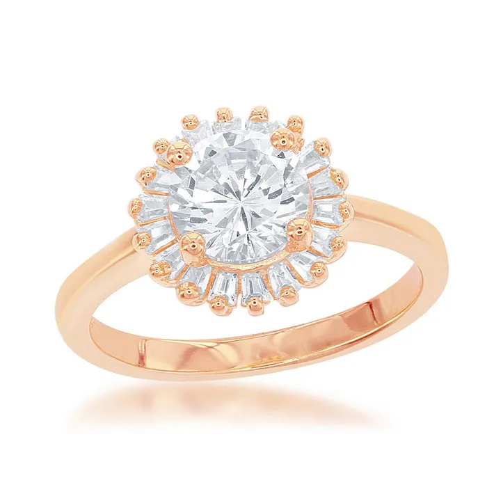 Classic Womens RG Baguette and Round CZ Ring W1653 Classic Rings