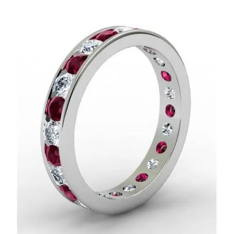 deBebians Rings Channel Set Eternity Ring with Round Garnets and Diamonds