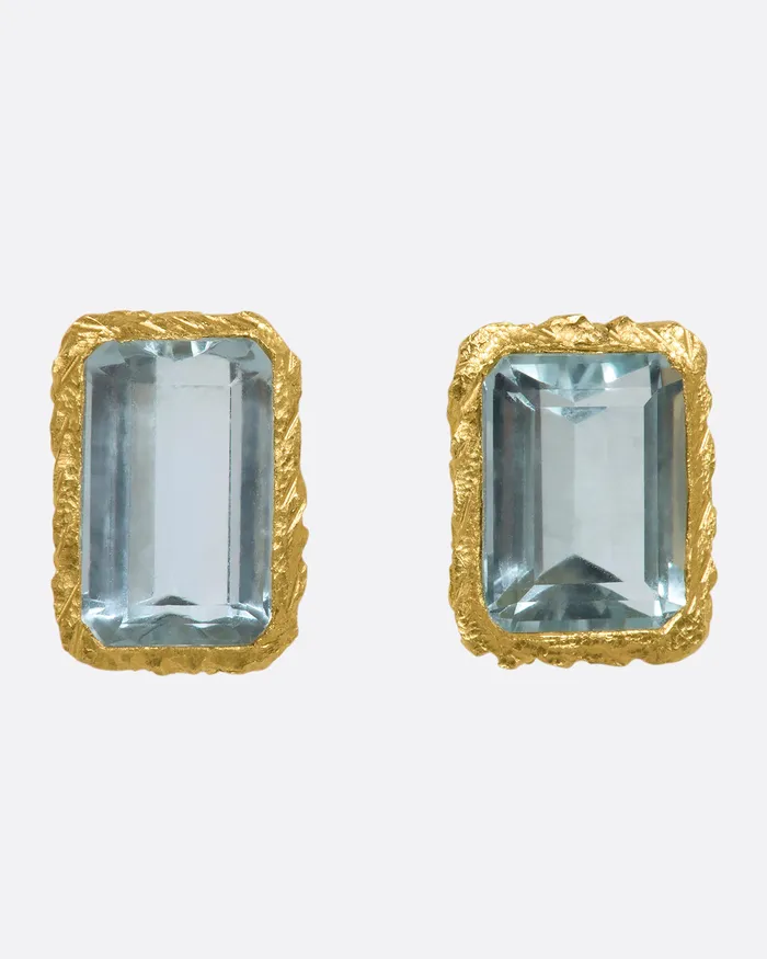 Earrings KIKA ALVARENGA Aquamarine Rectangular Solitaire Stud Earrings