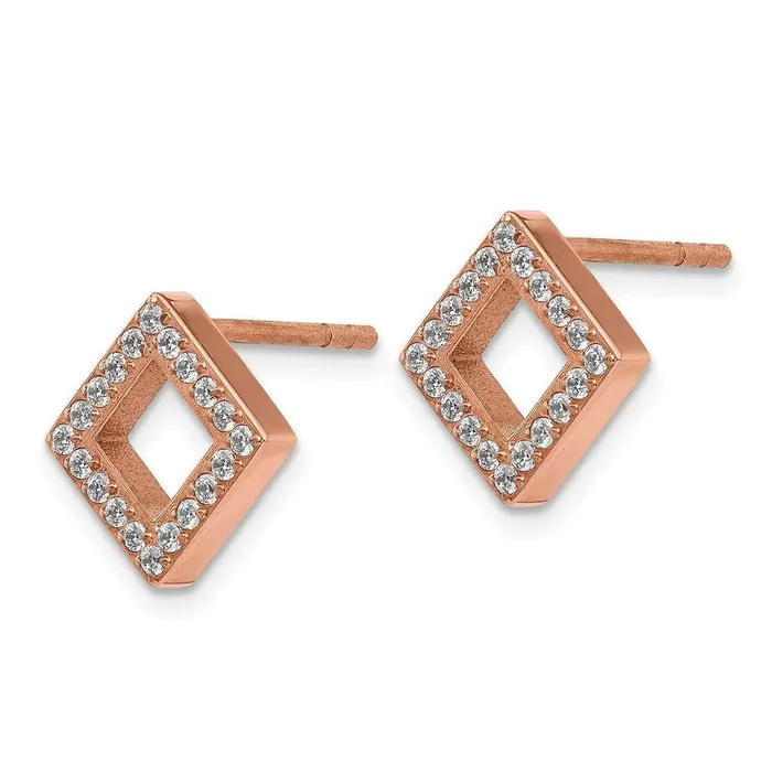 Earrings Stainless Steel Polished Rose IPplated CZ Diamondshaped Post Earrings Chisel