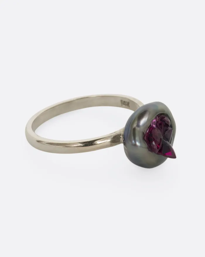 LITTLE H Rings Ruby Lined Pearl Ring