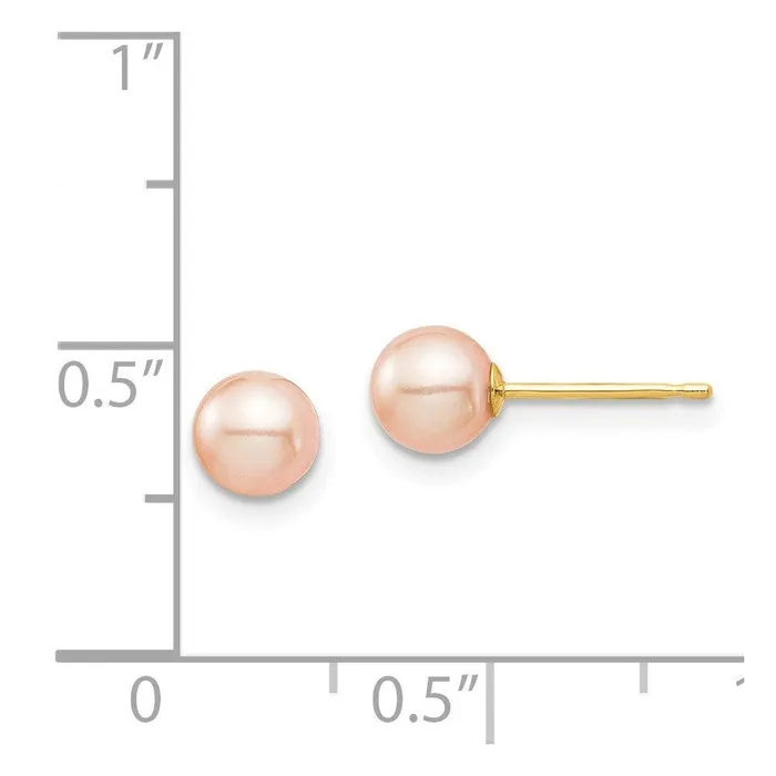 Madi K Kids 14K 56mm Pink Round FW Cultured Pearl Stud Post Earrings Jewelry Earrings