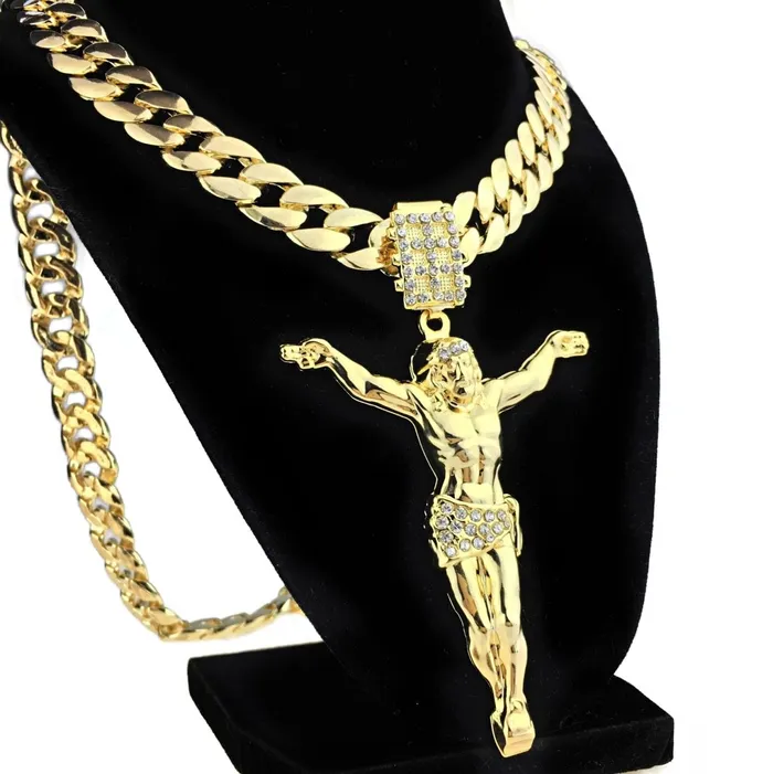 Necklaces 14k Gold Plated Jesus Body 35 Pendant Cuban Chain Necklace 33 Bling Cartel Admin