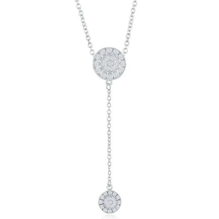 Necklaces Classic Sterling Silver CZ Circle with Y Design Necklace