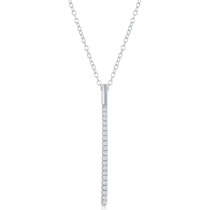 Necklaces Classic Sterling Silver CZ Vertical Bar Necklace