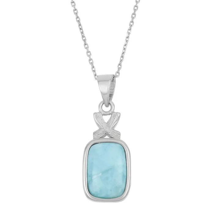 Necklaces Classic Sterling Silver X Design Larimar Rectangle Pendant