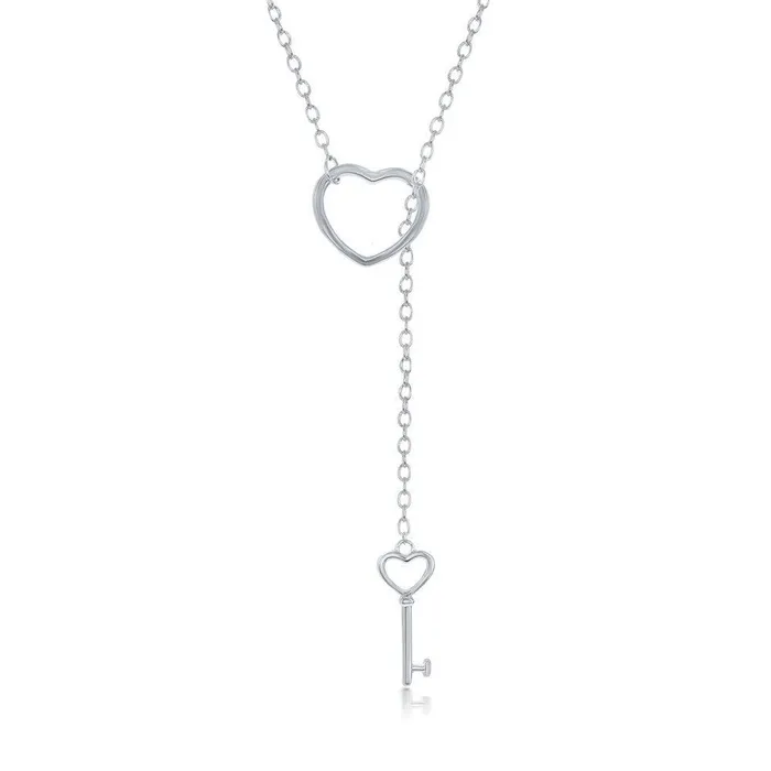 Necklaces Sterling Silver Open Heart and Hanging Key Necklace Classic