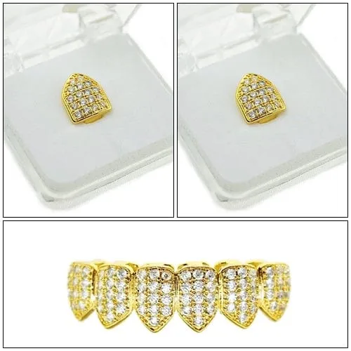 PreStyled Sets Bling Cartel Admin 18K Gold Plated Iced CZ 26 Teeth Iced Flooded Out Grillz Combo