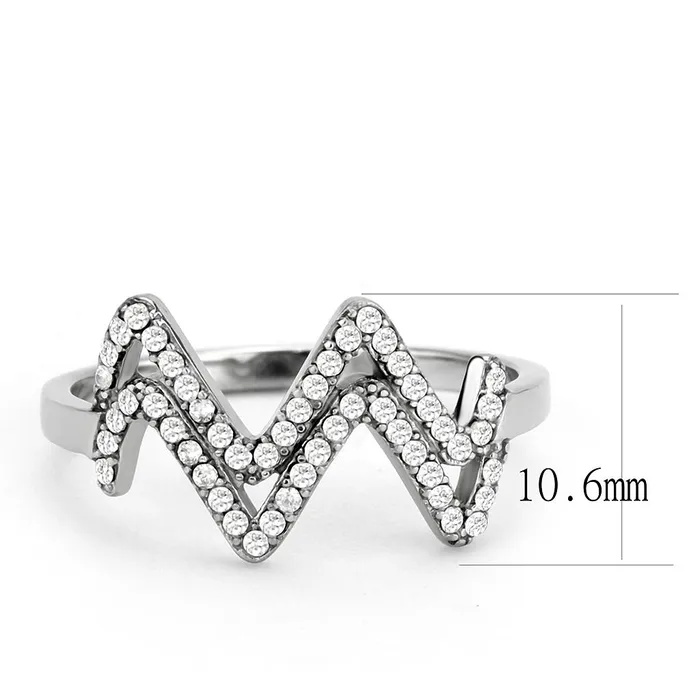 Rings Alamode DA339 No Plating Stainless Steel Ring with AAA Grade CZ in Clear