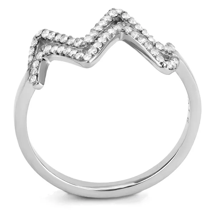 Rings Alamode DA339 No Plating Stainless Steel Ring with AAA Grade CZ in Clear