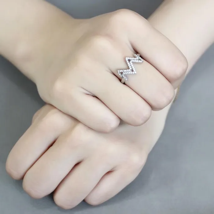 Rings Alamode DA339 No Plating Stainless Steel Ring with AAA Grade CZ in Clear