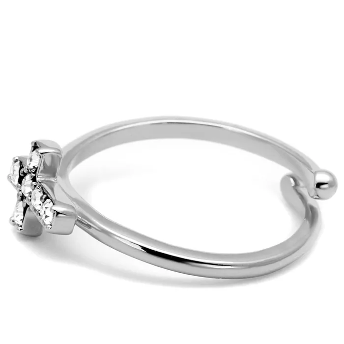 Rings Alamode LO4043 Rhodium Brass Ring with Top Grade Crystal in Clear